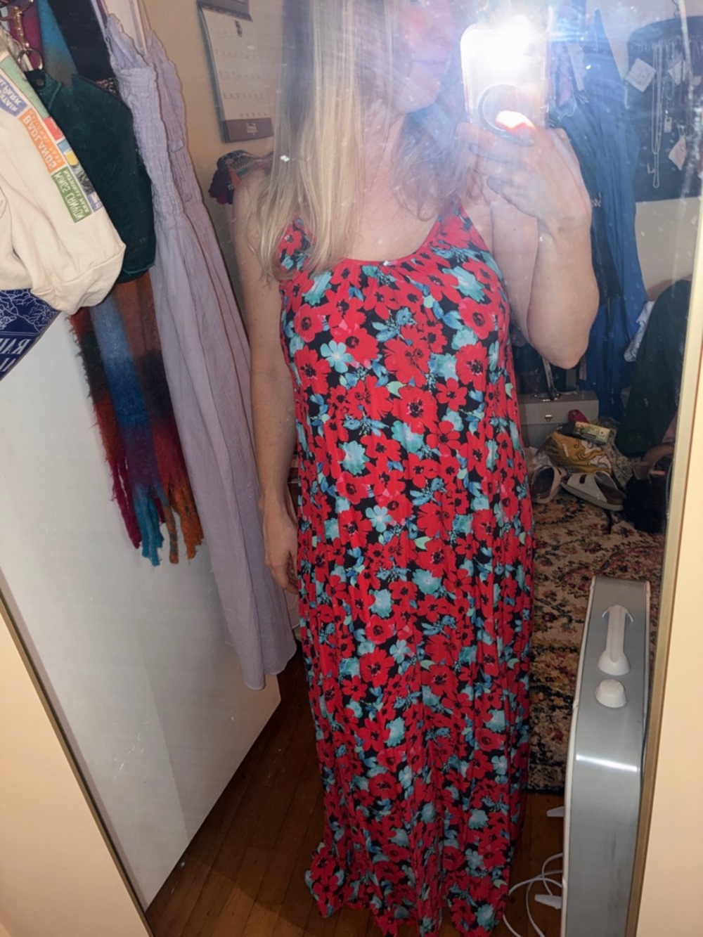 PrettyLittleThing Red Floral Backless Maxi Dress